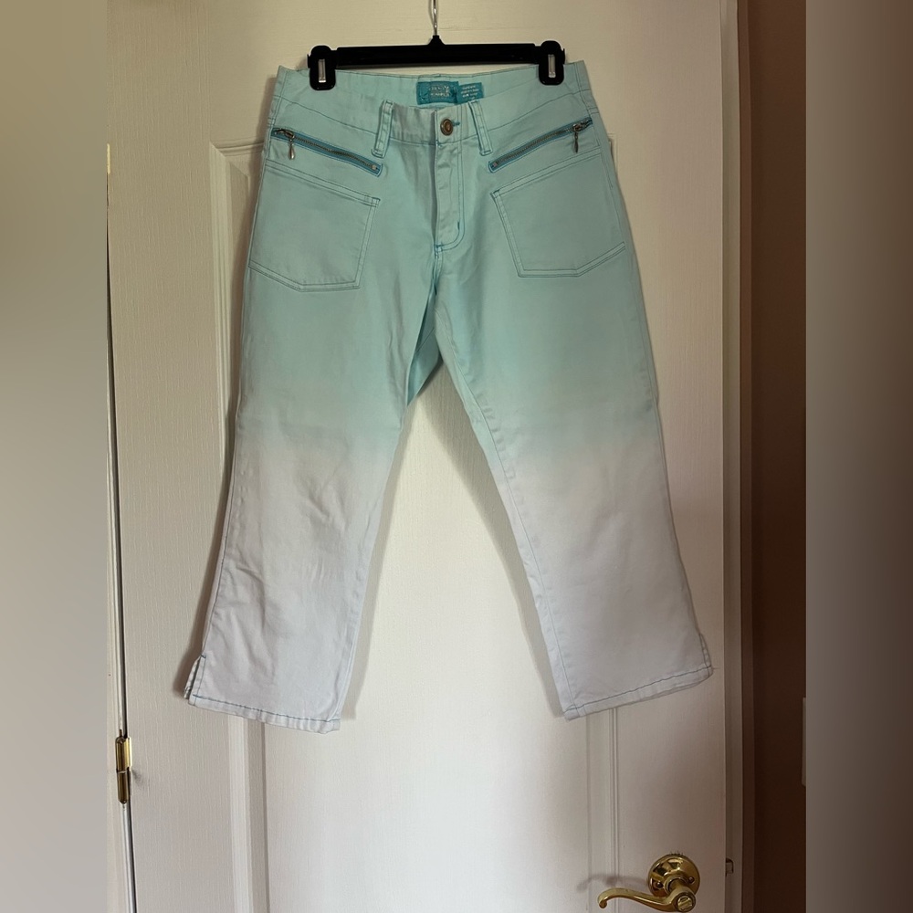 Vintage - Crest Women's Ombre Cropped Jeans in Blue and White